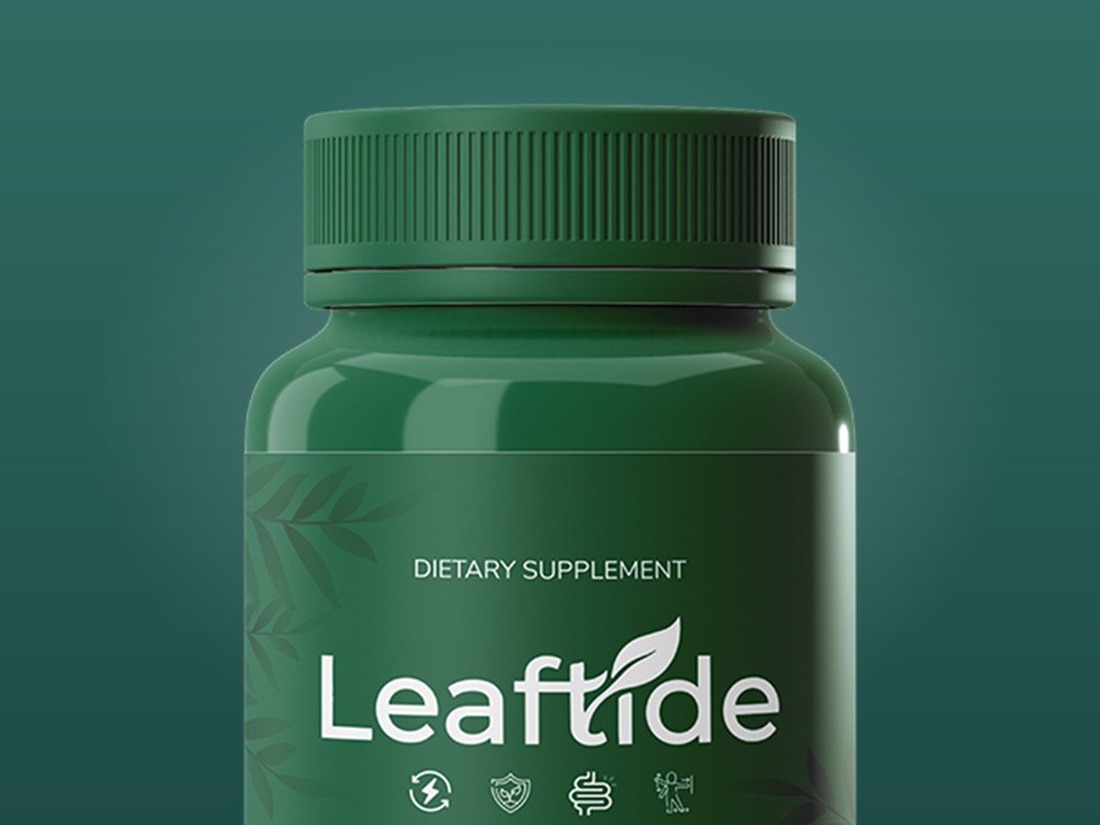 Leaftide dietary supplement bottle on a deep green background